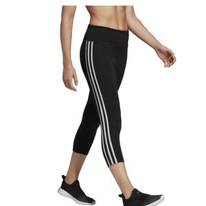 ADIDAS Women's Design 2 Move 3 Stripes 3/4 Tights Black and White Stripe Small